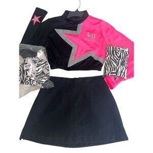 L XL Adult Cheerleader Uniform Outfit Costume Briefs 40" Top 29" Skirt HOT Pink